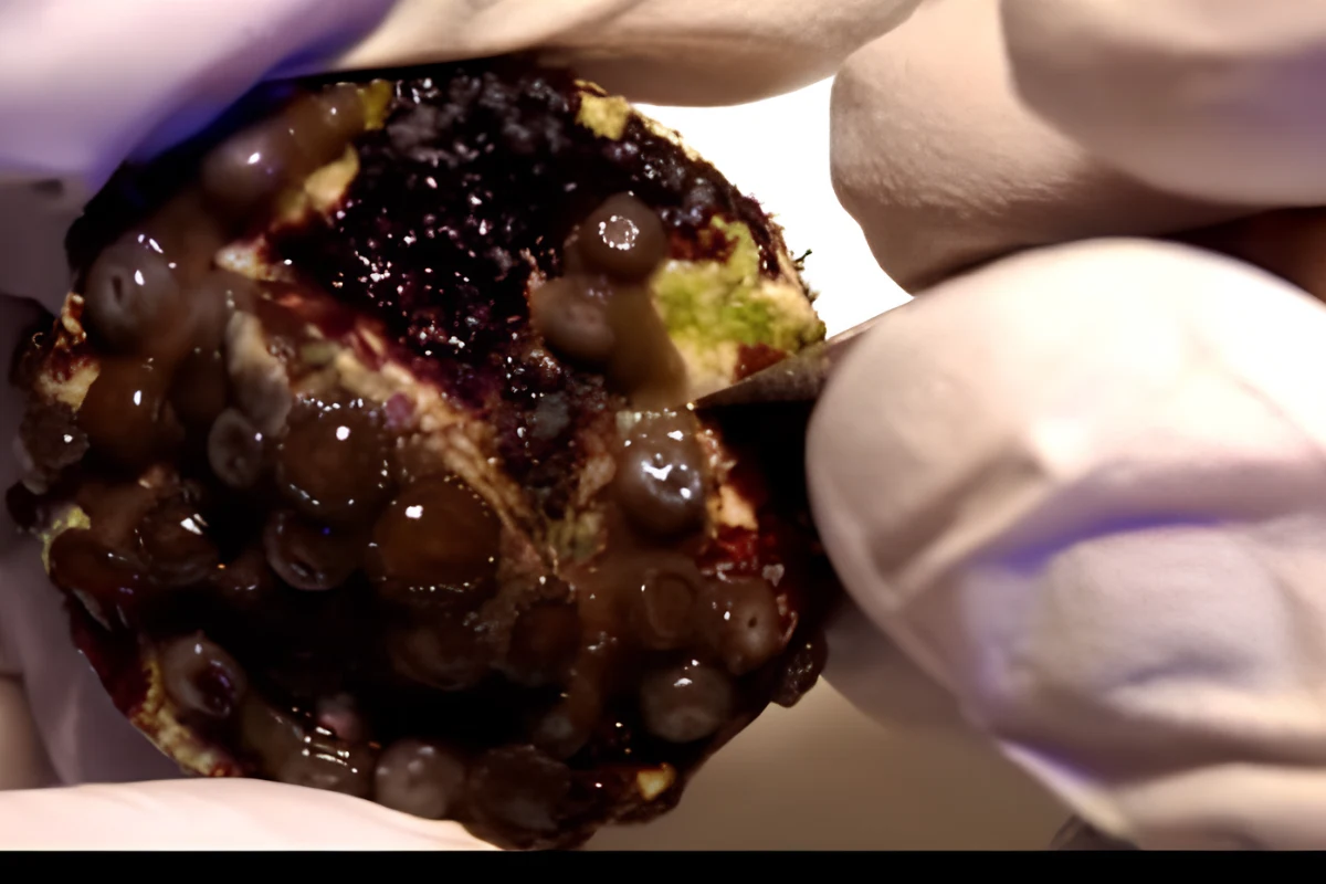 Close-up inspection of a zoanthid frag plug before coral dipping.